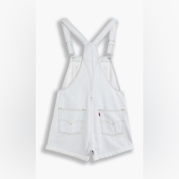 LEVI’S Vintage Style Denim Shortall NWT Stripey Blue Overall Shorts - Picture 7 of 9